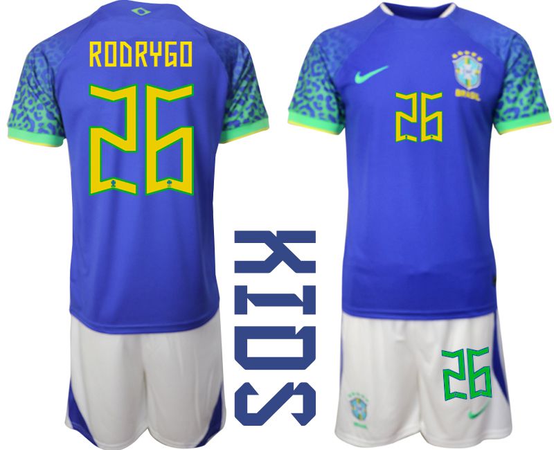 Youth 2022 World Cup National Team Brazil away blue #26 Soccer Jersey->youth soccer jersey->Youth Jersey